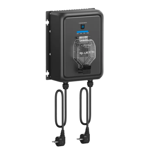 BLUETTI Balco Transfer Hub, schwarzer Wandcontroller mit zwei Anschlusskabeln