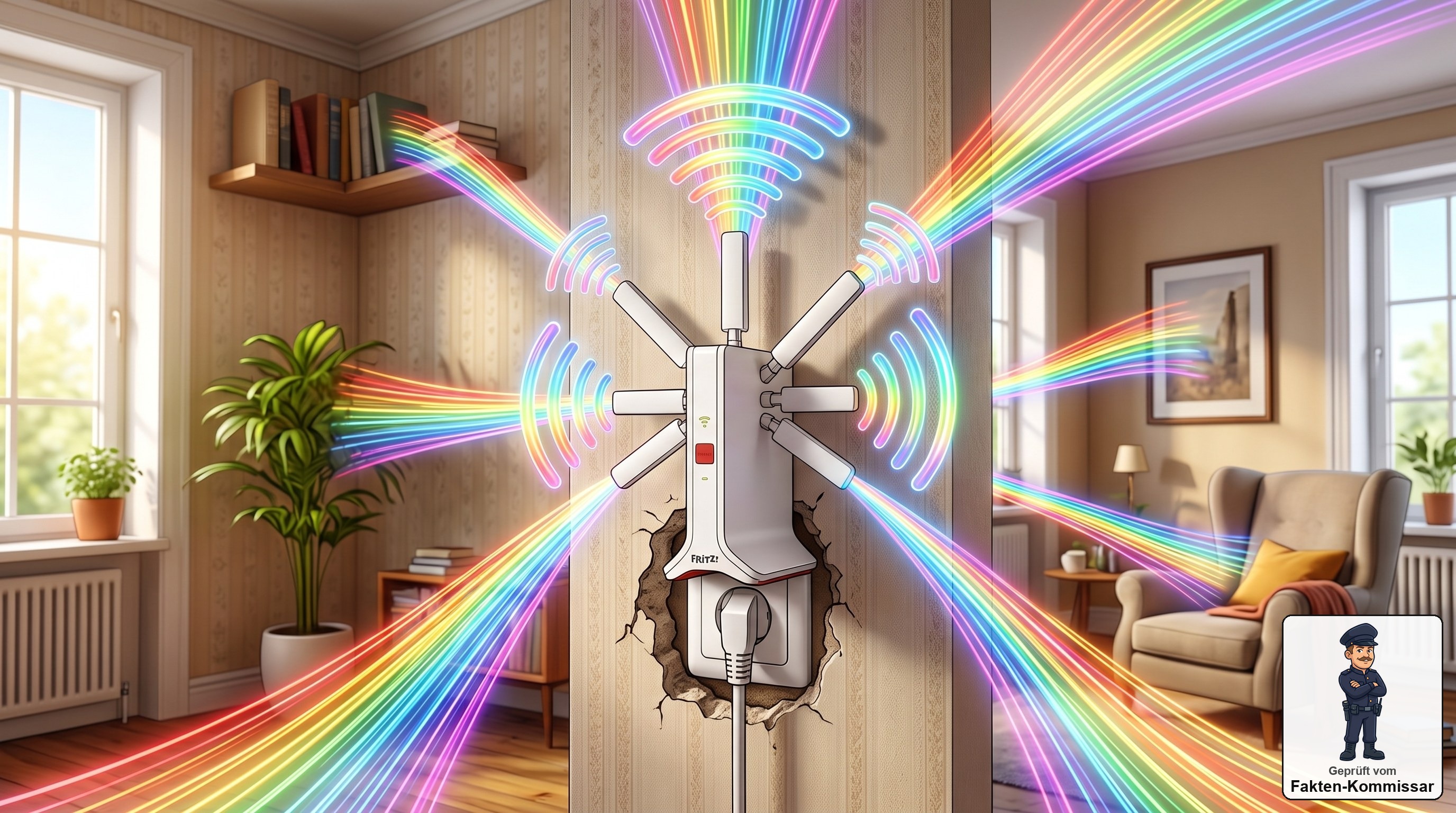 Fritz!Repeater 6700 Pro steckt als Lückenfüller in einem WLAN-Funkloch