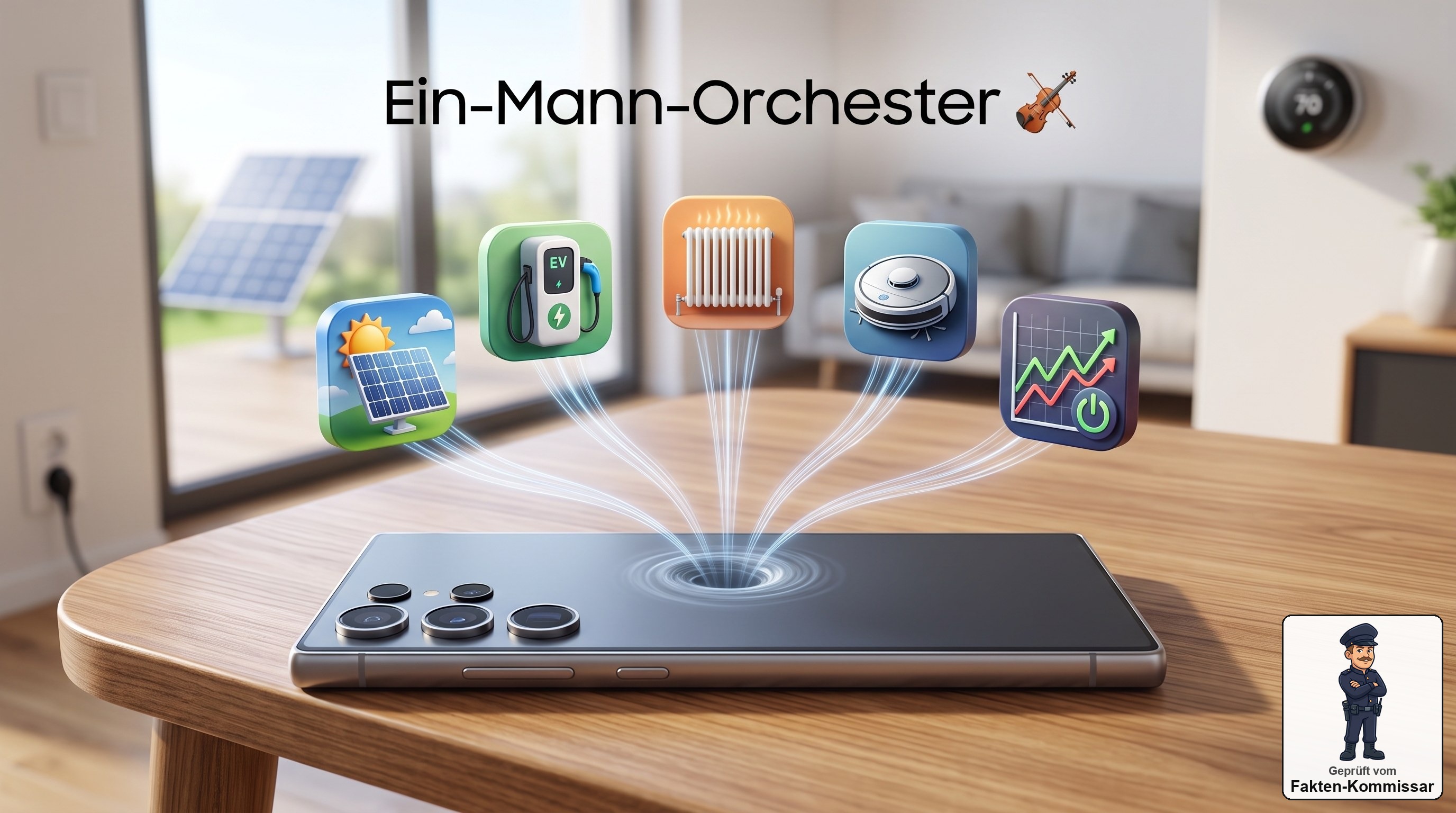 Galaxy S25 Ultra bündelt Smart-Home-App-Symbole für Solar, Wallbox, Heizung und Saugroboter