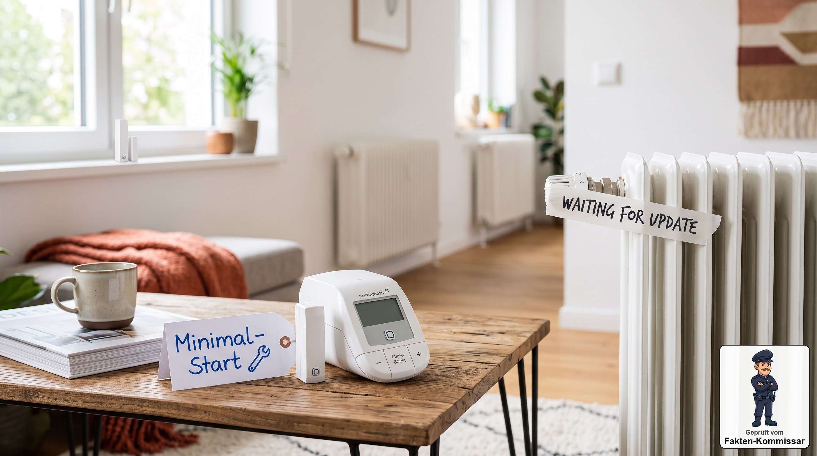 Homematic IP Set Heizen easy connect als kleiner, günstiger Einstieg neben einem einzelnen Heizkörper
