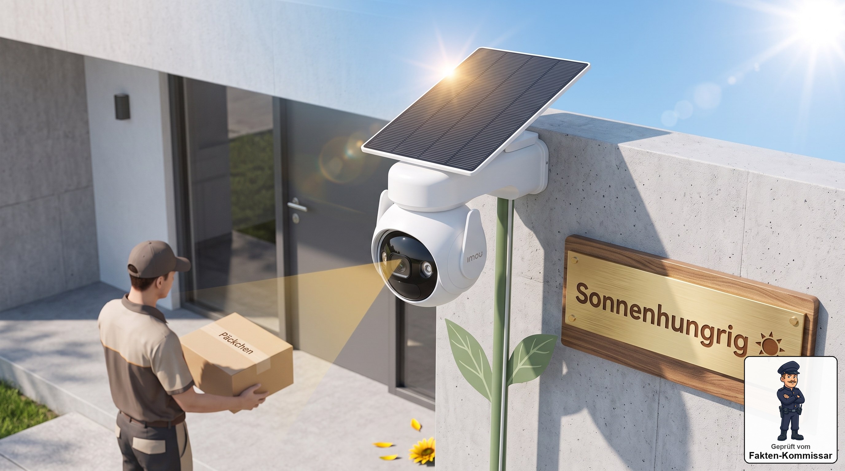 Imou Cell PT Solar Kit als sonnenblumenartige Kamera, die sich der Sonne zuwendet