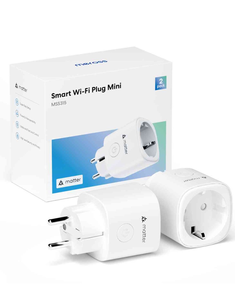 Meross Smart Wi-Fi Plug Mini MSS315, 2er-Pack mit Matter-Logo