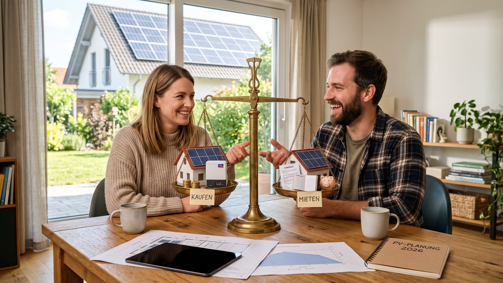 Symbolbild zum Thema Photovoltaik-Anlage 2026: Kaufen oder mieten?