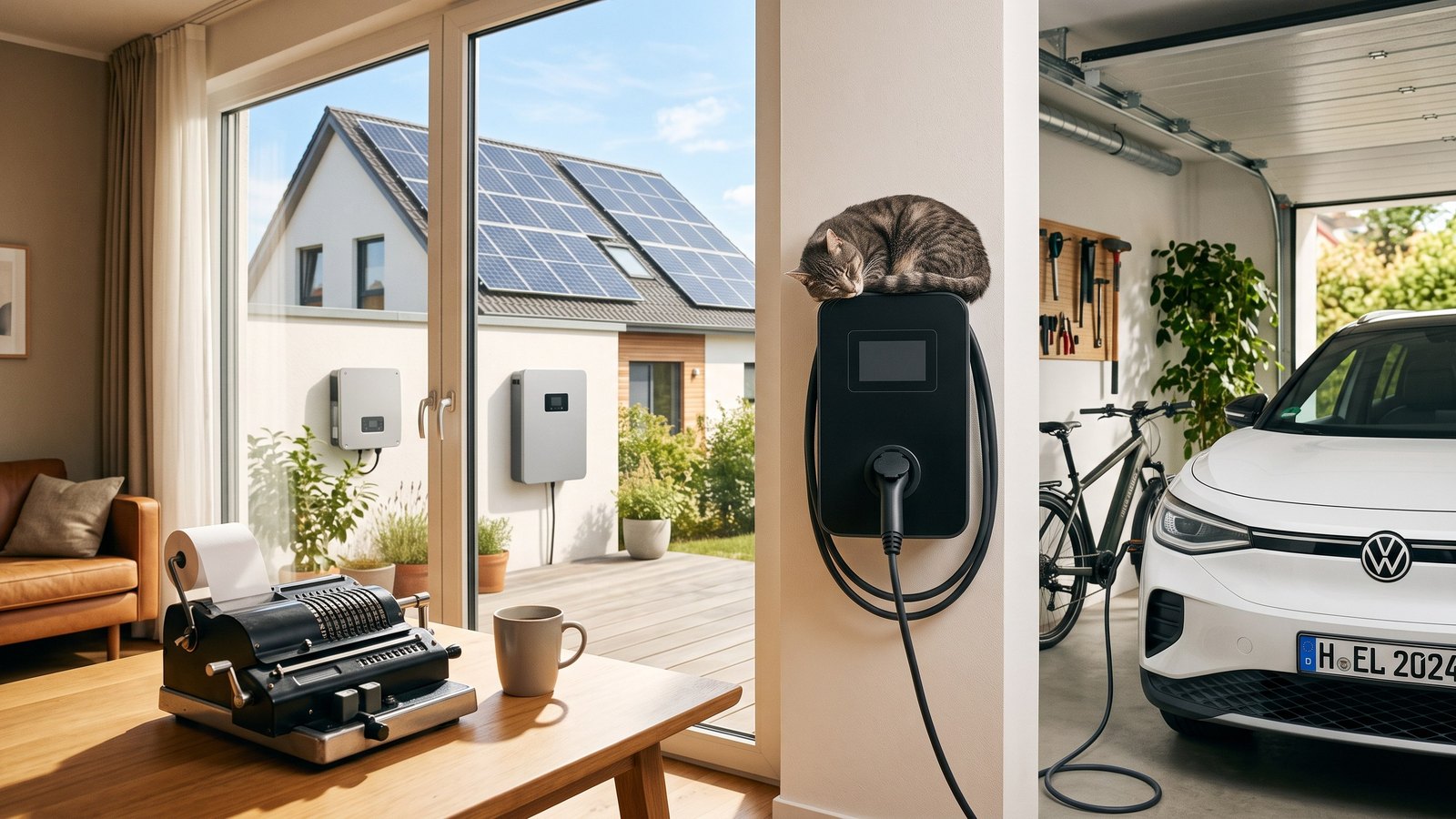 Symbolbild zum Thema PV-Überschuss-Laden Rechner: Solarstrom statt Netz nutzen