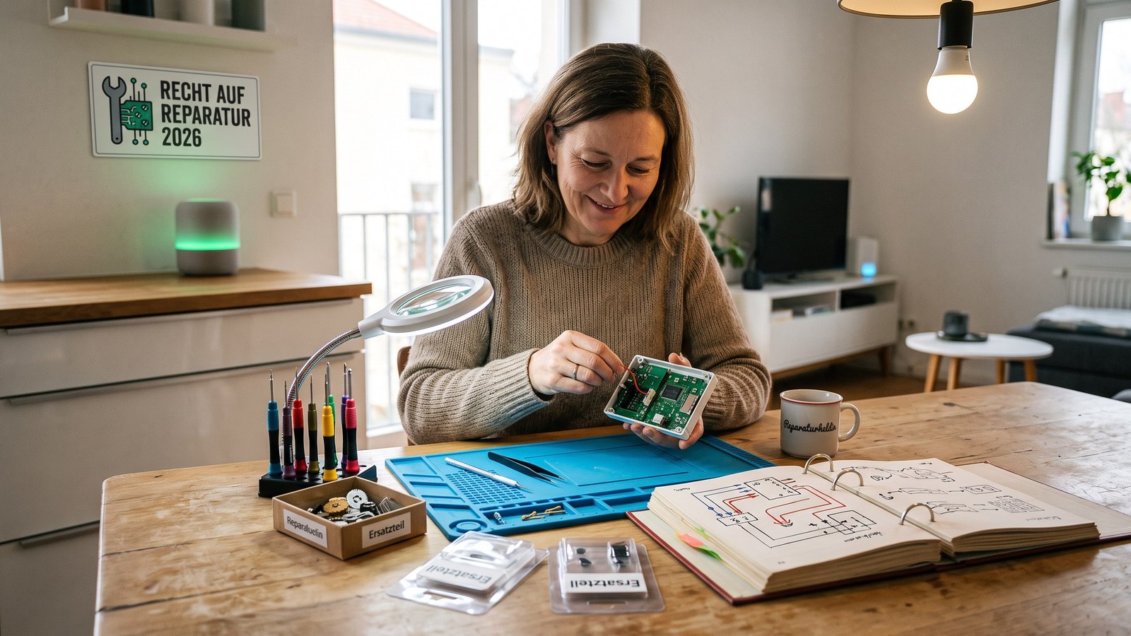 Symbolbild zum Thema Recht auf Reparatur & Ersatzteil-Verfügbarkeit bei Smart-Home-Geräten (2026)
