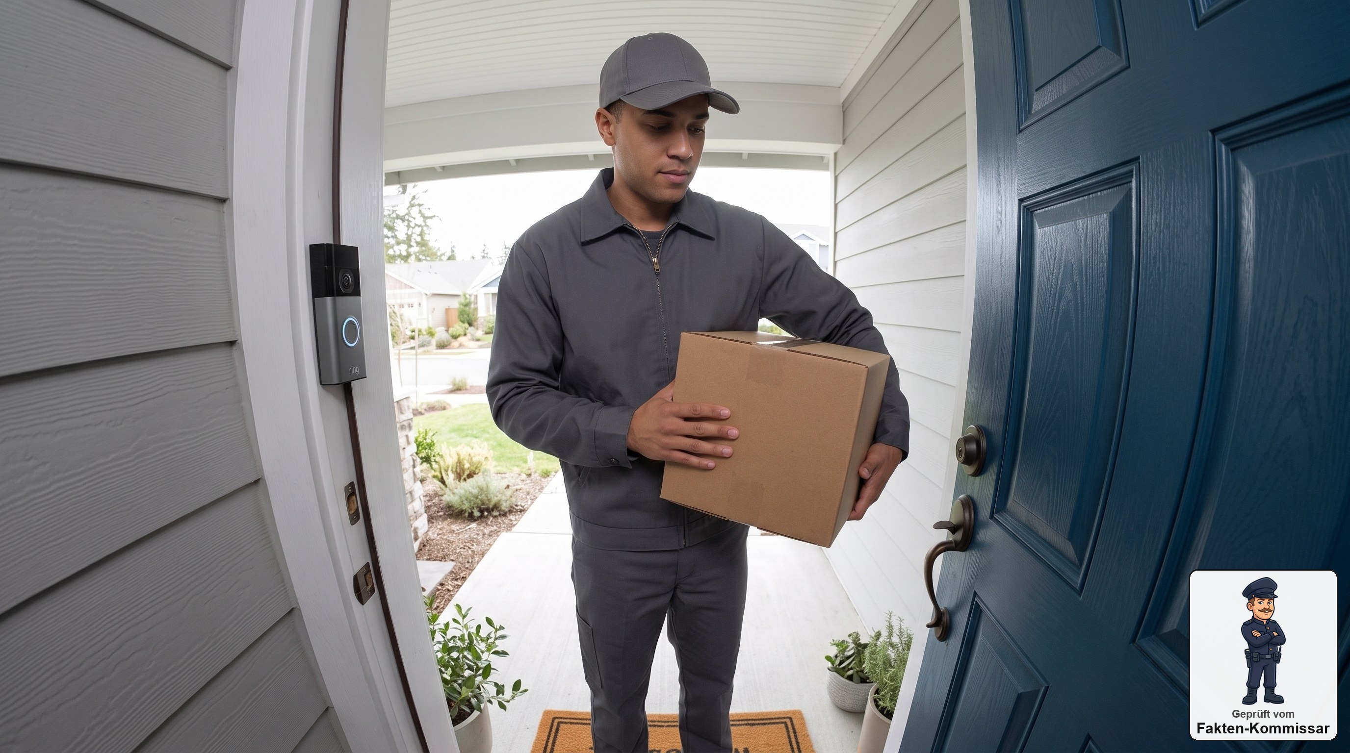Ring Battery Video Doorbell Pro filmt eine Person von Kopf bis Fuß