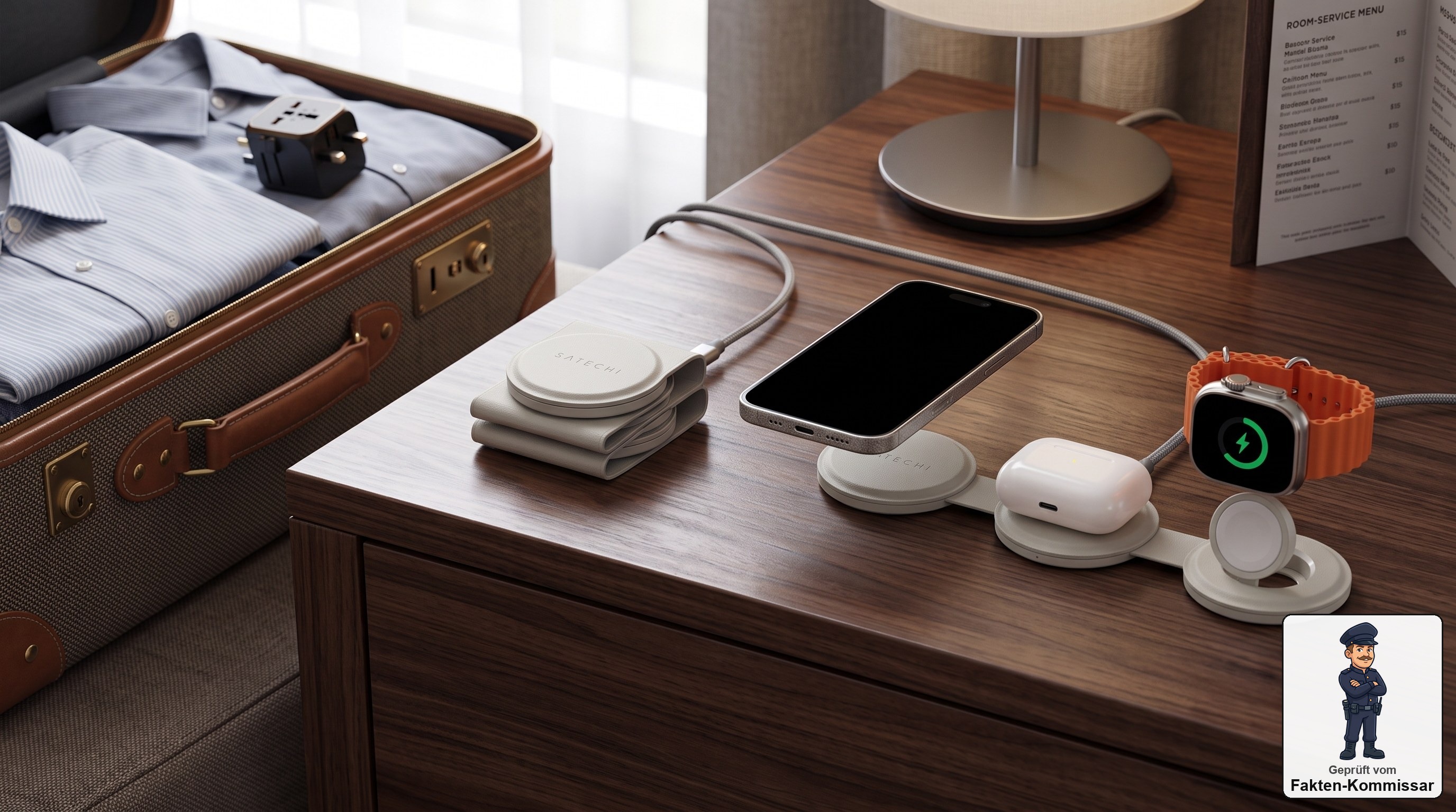 Satechi OntheGo faltbarer 3-in-1-Ladeständer lädt iPhone, Apple Watch und AirPods gleichzeitig