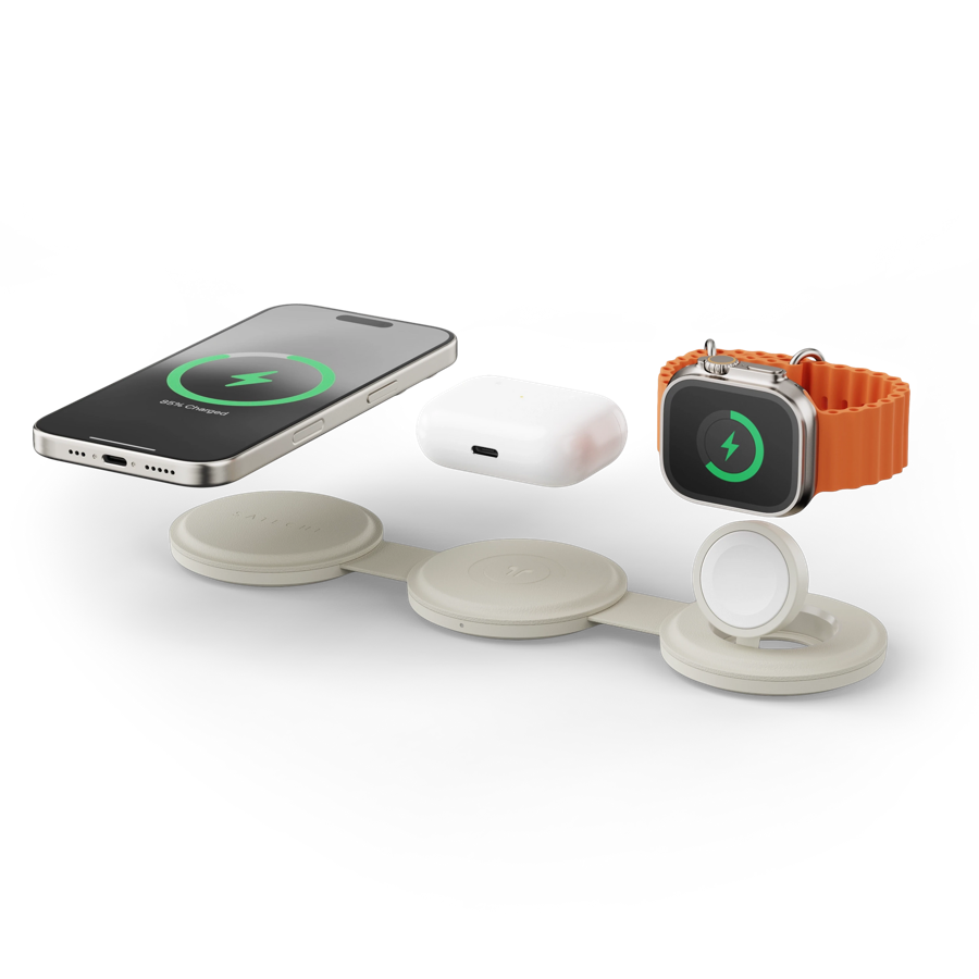 Satechi OntheGo 3-in-1 Qi2 Wireless Charger in Sand