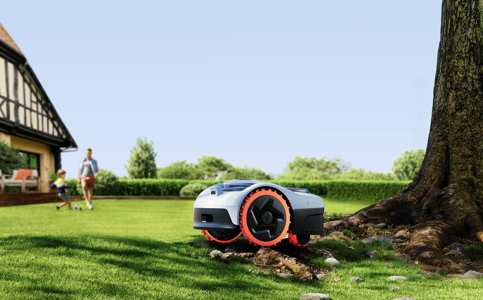 Segway Navimow i205 AWD Mähroboter mit Allradantrieb über Baumwurzeln