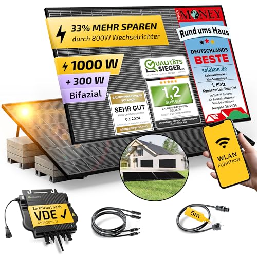 Solakon® 1000W Balkonkraftwerk mit Halterung (Flachdach) – Balkonkraftwerk 800W komplett