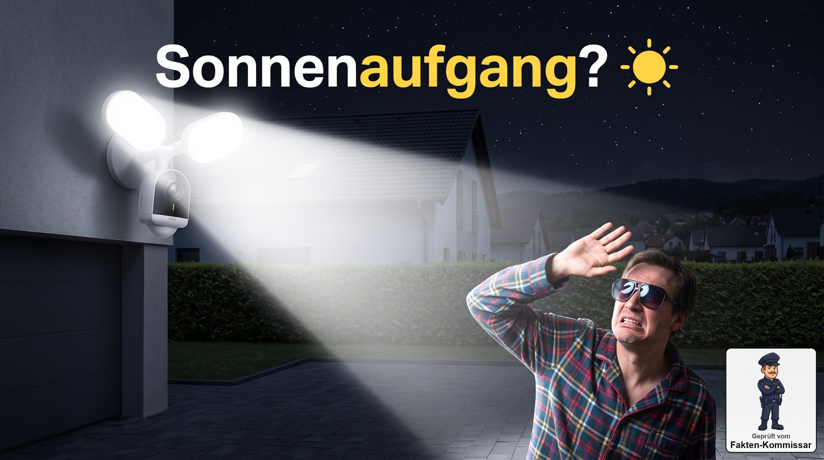 TP-Link Tapo C720 taucht eine dunkle Einfahrt in grelles Flutlicht