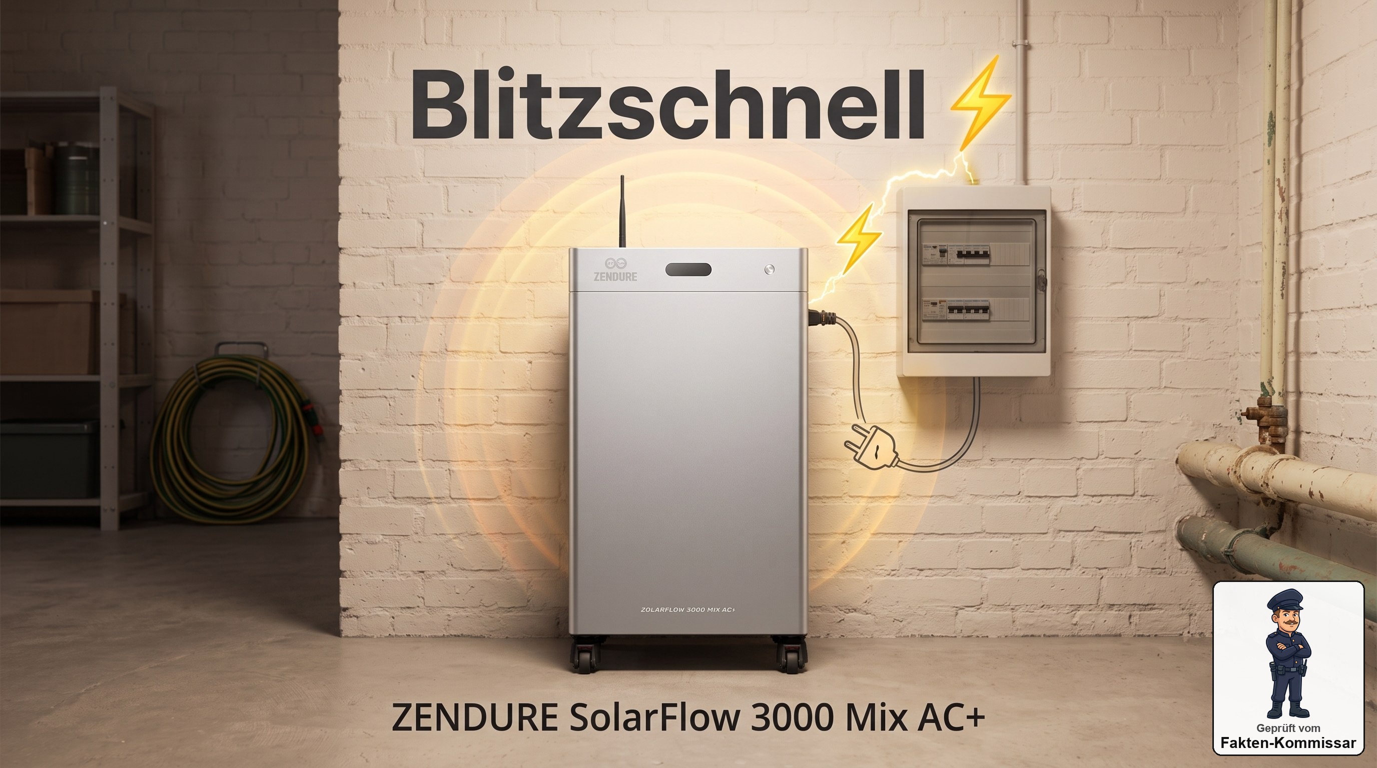 Zendure SolarFlow 3000 Mix AC+ im Keller sorgt für unmerklichen Notstrom-Übergang bei Stromausfall